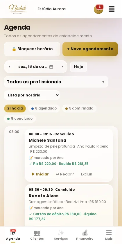Agenda do Naduk no celular